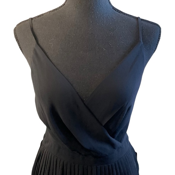 Express Black Pleated Midi Dress XS — Spaghetti Strap Wrap V-Neck Fit & Flare - Picture 4 of 9